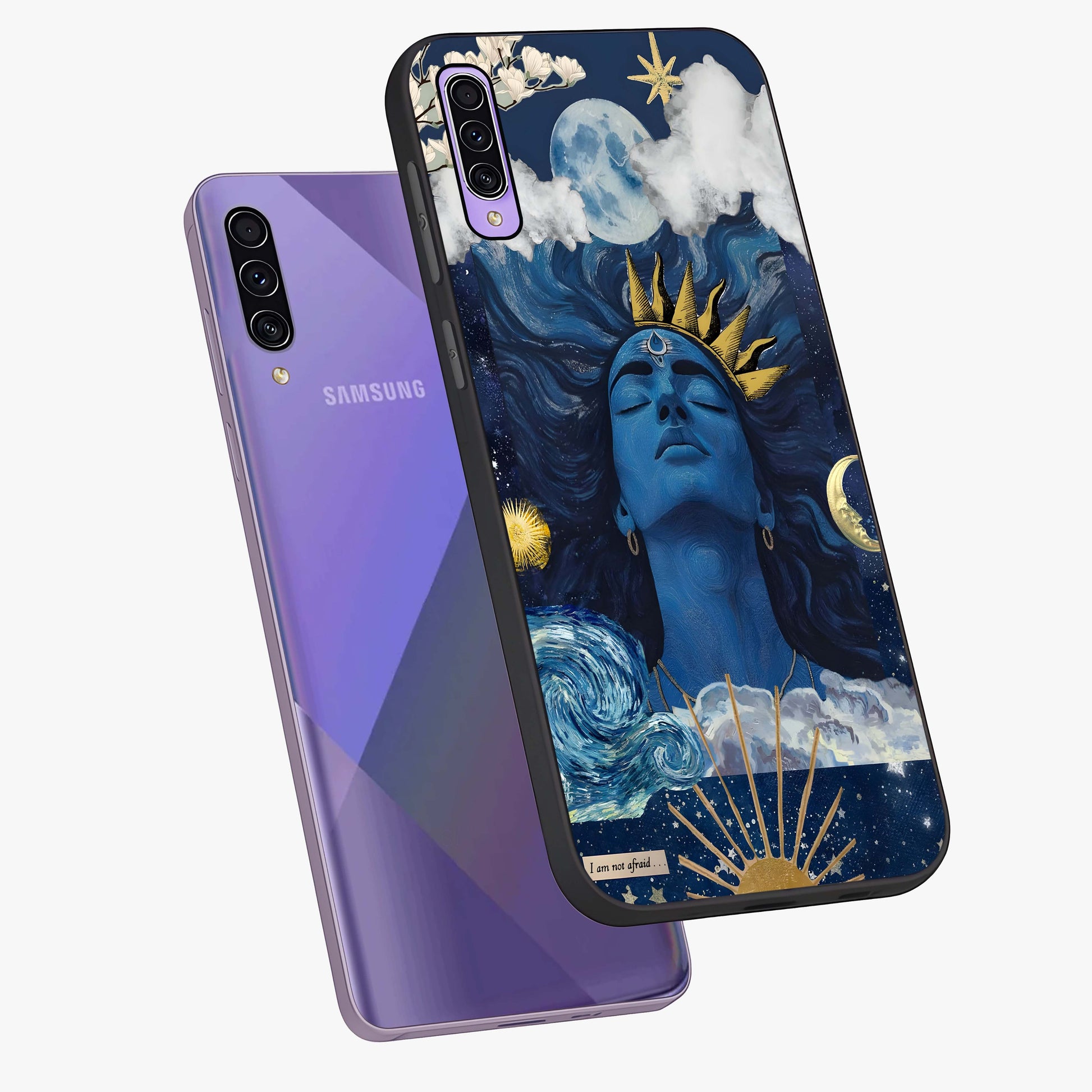 Aesthetic Lord Shiva Glass Case displayed in angled mockup highlighting spiritual Shiva illustration and sacred aesthetic design.