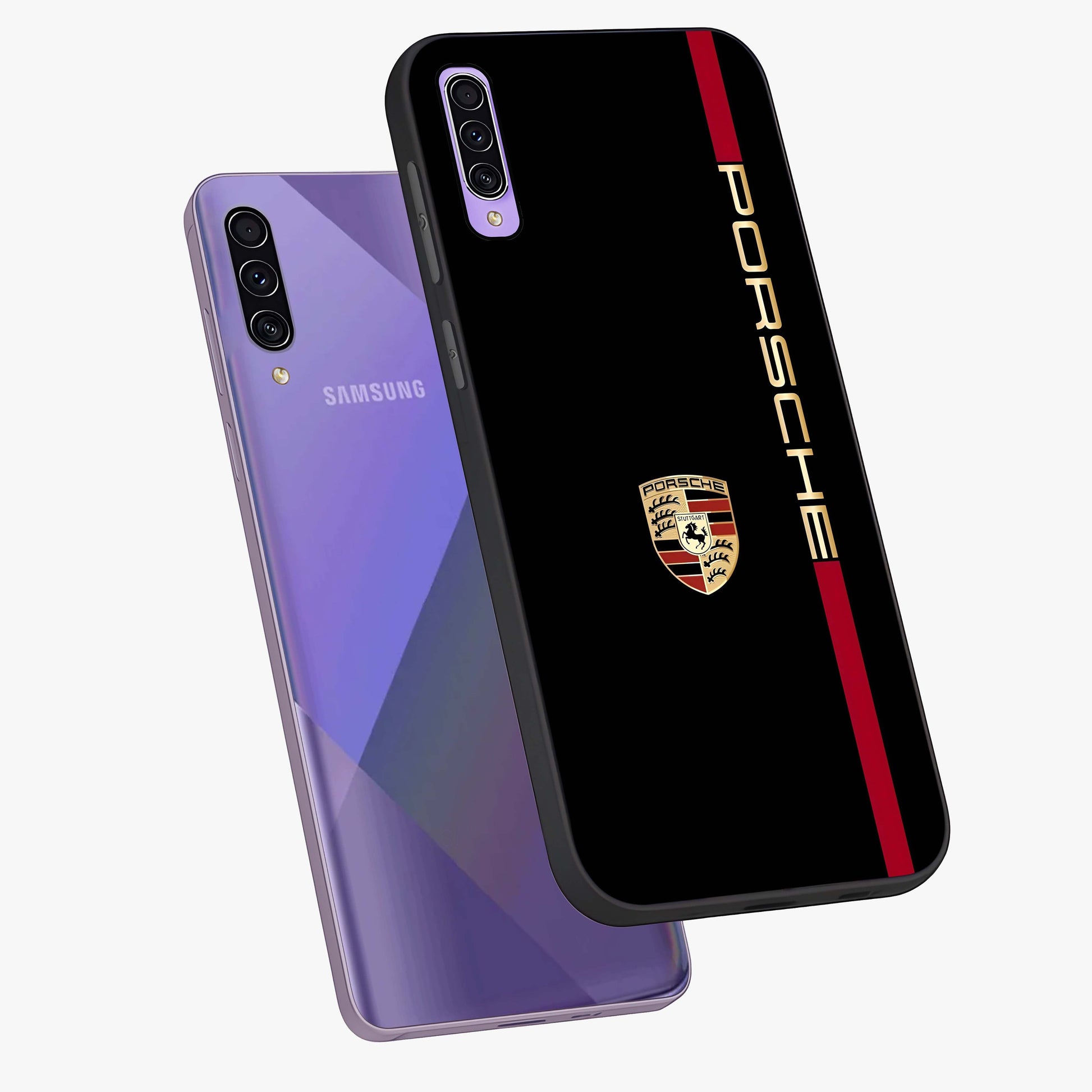 Black Minimal Porsche Glass Case displayed in angled mockup highlighting modern minimal car illustration and clean aesthetic design.