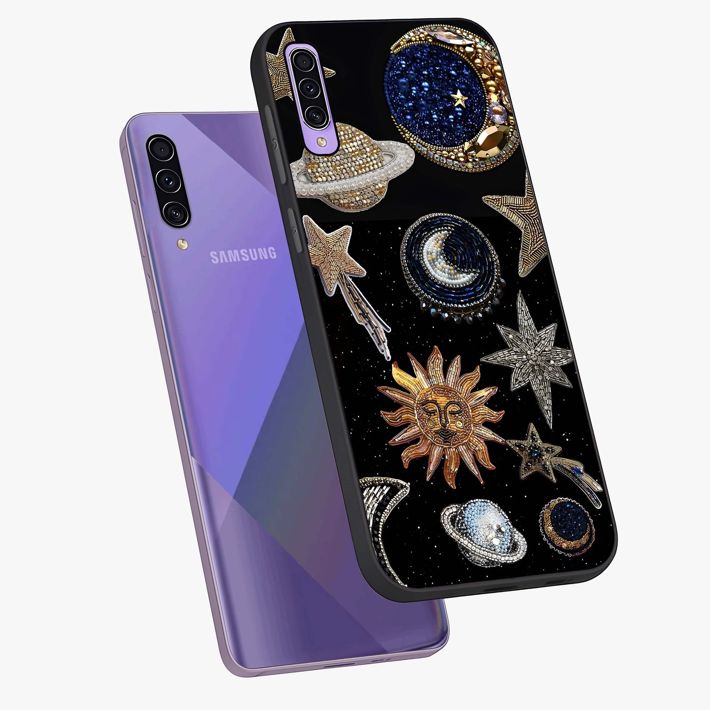 Celestial Gem Constellations Glass Case displayed in angled mockup highlighting gemstone inspired constellation design.