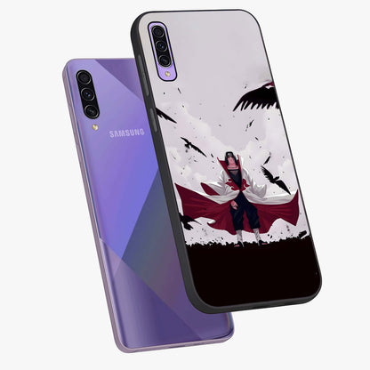 Crimson Crow Ascension Glass Case displayed in angled mockup highlighting powerful crow illustration with dark crimson aesthetic.