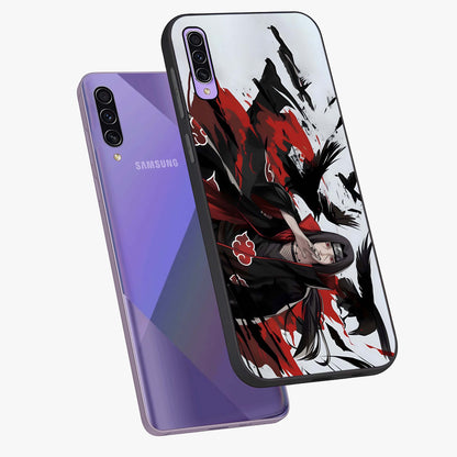 Crimson Crow Illusion Glass Case displayed in angled mockup highlighting mysterious crow graphic with dark aesthetic style.
