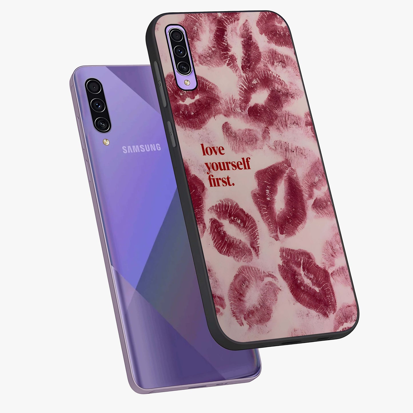Crimson Kiss Love Glass Case displayed in angled mockup highlighting bold love inspired design with modern aesthetic style.