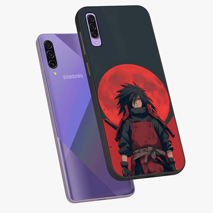 Crimson Moon Warlord Glass Case displayed in angled mockup highlighting dramatic crimson moon design with fantasy aesthetic.
