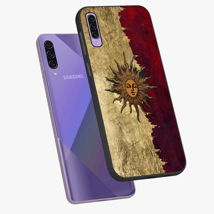 Crimson Sun Majesty Glass Case displayed in angled mockup highlighting majestic crimson sun design with bold aesthetic style.