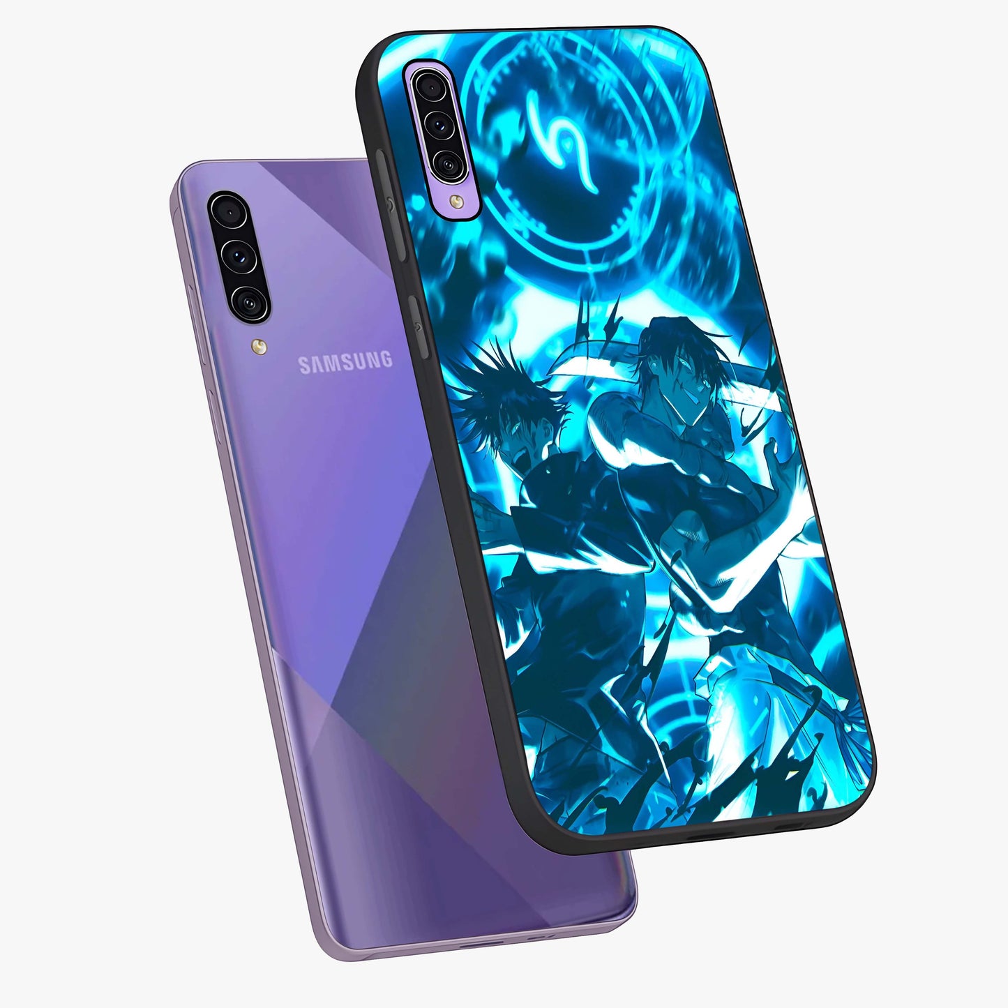 Cursed Energy Clash Glass Case displayed in angled mockup highlighting powerful battle inspired graphic with anime style aesthetic.