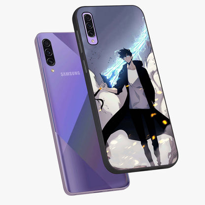 Dark Lightning Anime Warrior Glass Case displayed in angled mockup highlighting powerful lightning themed anime illustration.