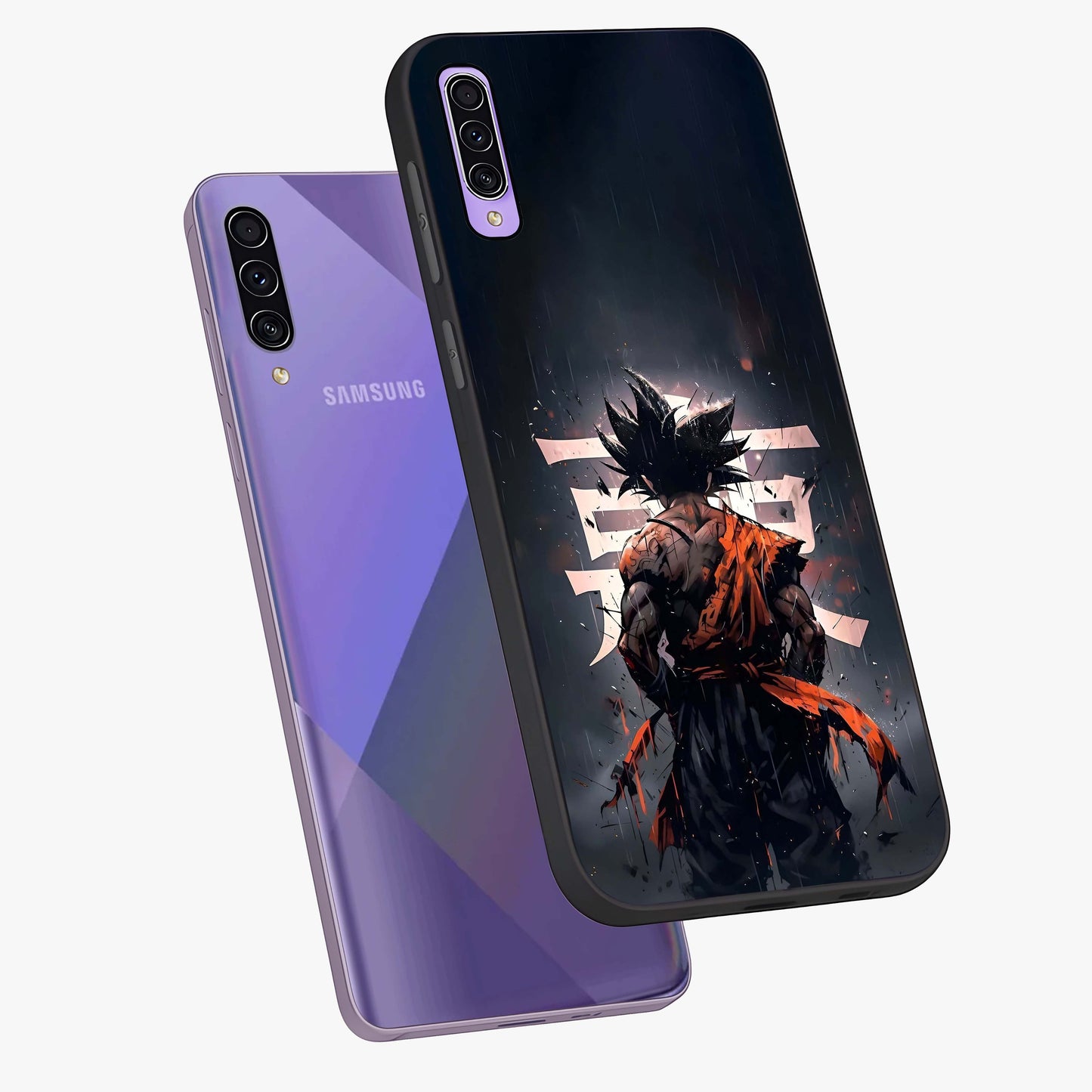 Dark Warrior In Rain Glass Case displayed in angled mockup highlighting dramatic warrior illustration with dark rain aesthetic.