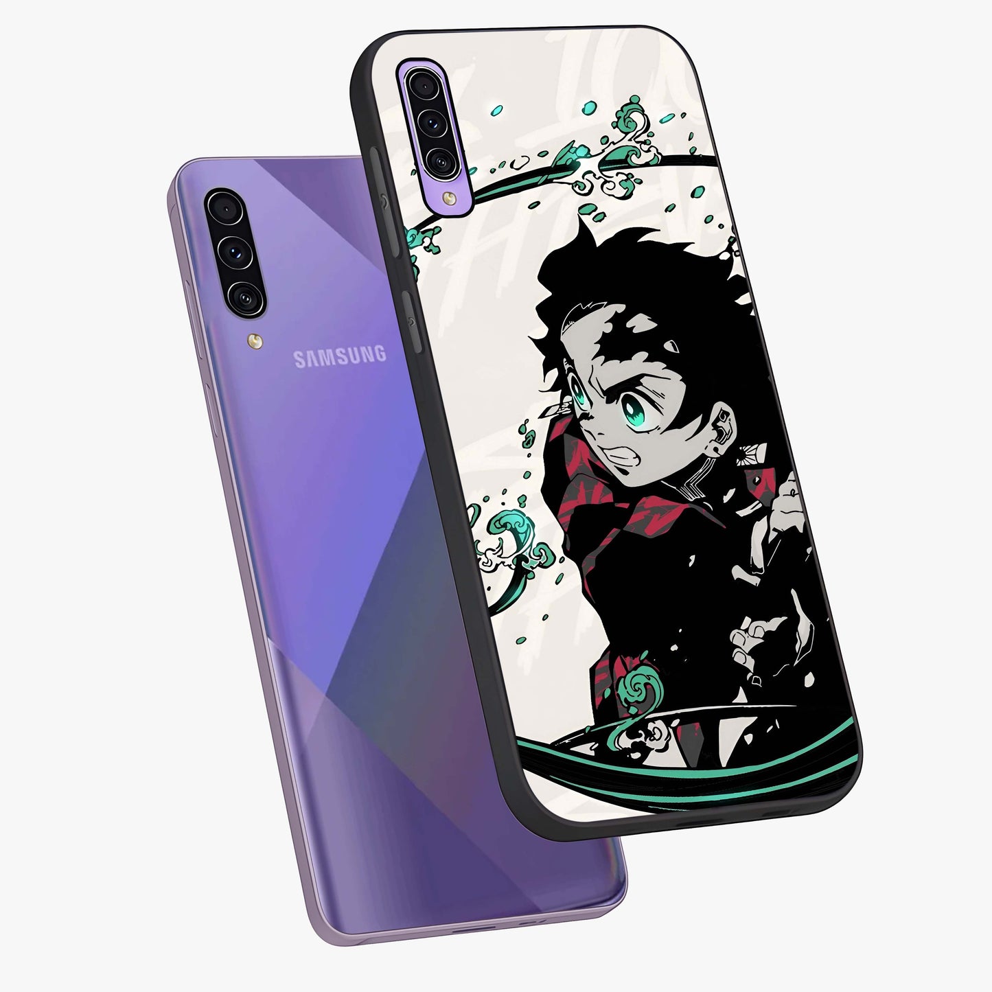 Demon Slayer Glass Case displayed in angled mockup highlighting dramatic anime character design with action aesthetic.