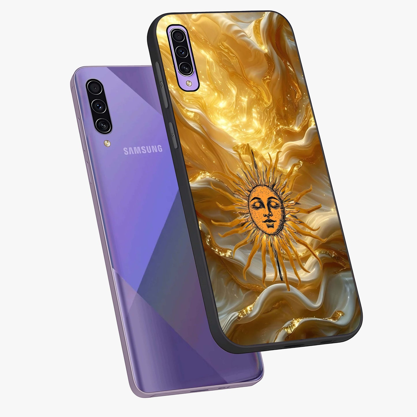 Eternal Golden Glow Glass Case displayed in angled mockup highlighting glowing golden aesthetic design with elegant style.