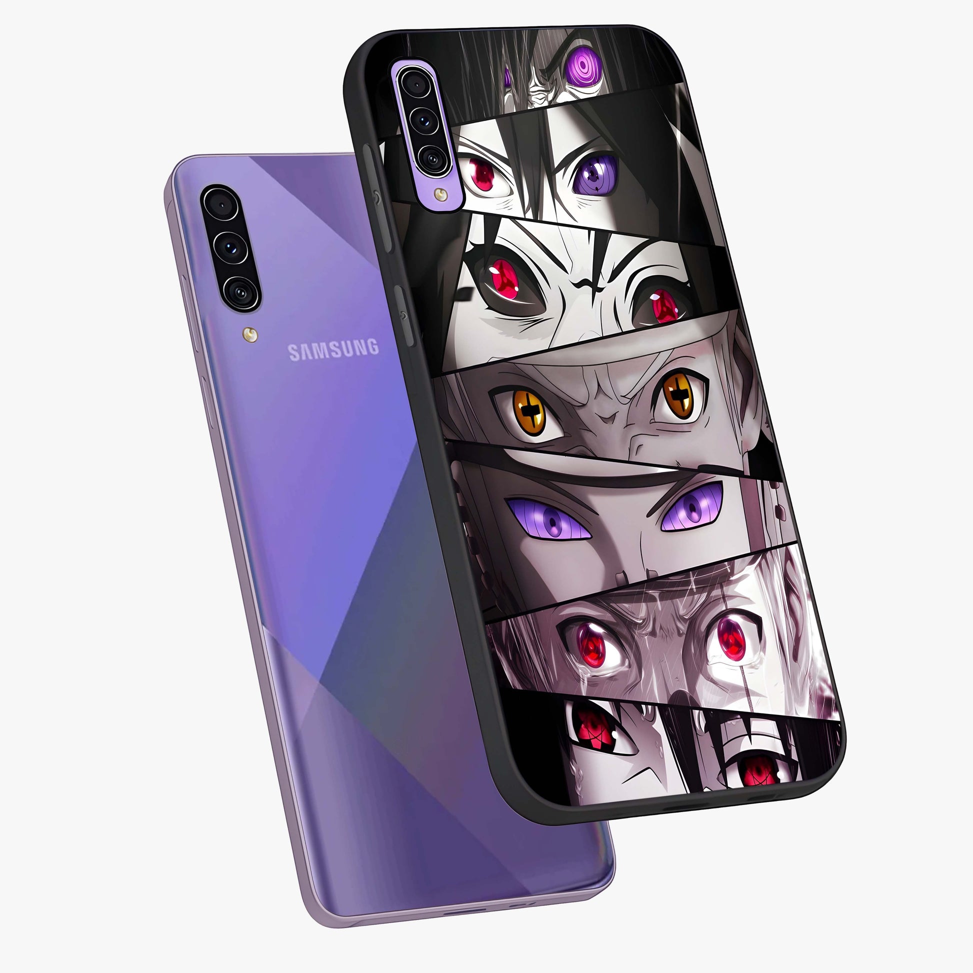 Eyes of Destiny Glass Case displayed in angled mockup highlighting bold eye illustration with mystical aesthetic style.