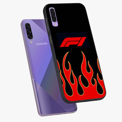 Fire F11 Glass Case displayed in angled mockup highlighting bold fire inspired graphic with energetic aesthetic style.