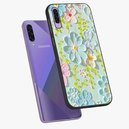 Frosted Petal Garden Glass Case displayed in angled mockup highlighting delicate flower petal design with calm garden aesthetic.