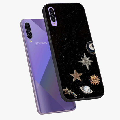 Galactic Charm Glow Glass Case displayed in angled mockup highlighting luminous galaxy inspired design with dreamy aesthetic.