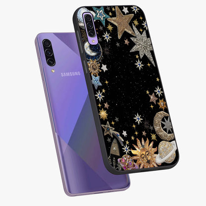 Galactic Jewel Stars Glass Case displayed in angled mockup highlighting shining celestial star design with cosmic aesthetic style.