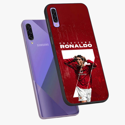 Goal Celebration Legacy Glass Case displayed in angled mockup highlighting energetic sports celebration design with bold athletic theme.