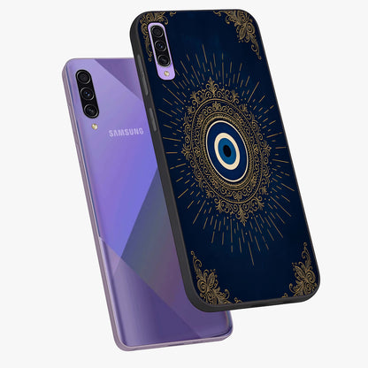 Golden Celestial Charm Glass Case displayed in angled mockup highlighting sparkling cosmic charm design with celestial aesthetic.