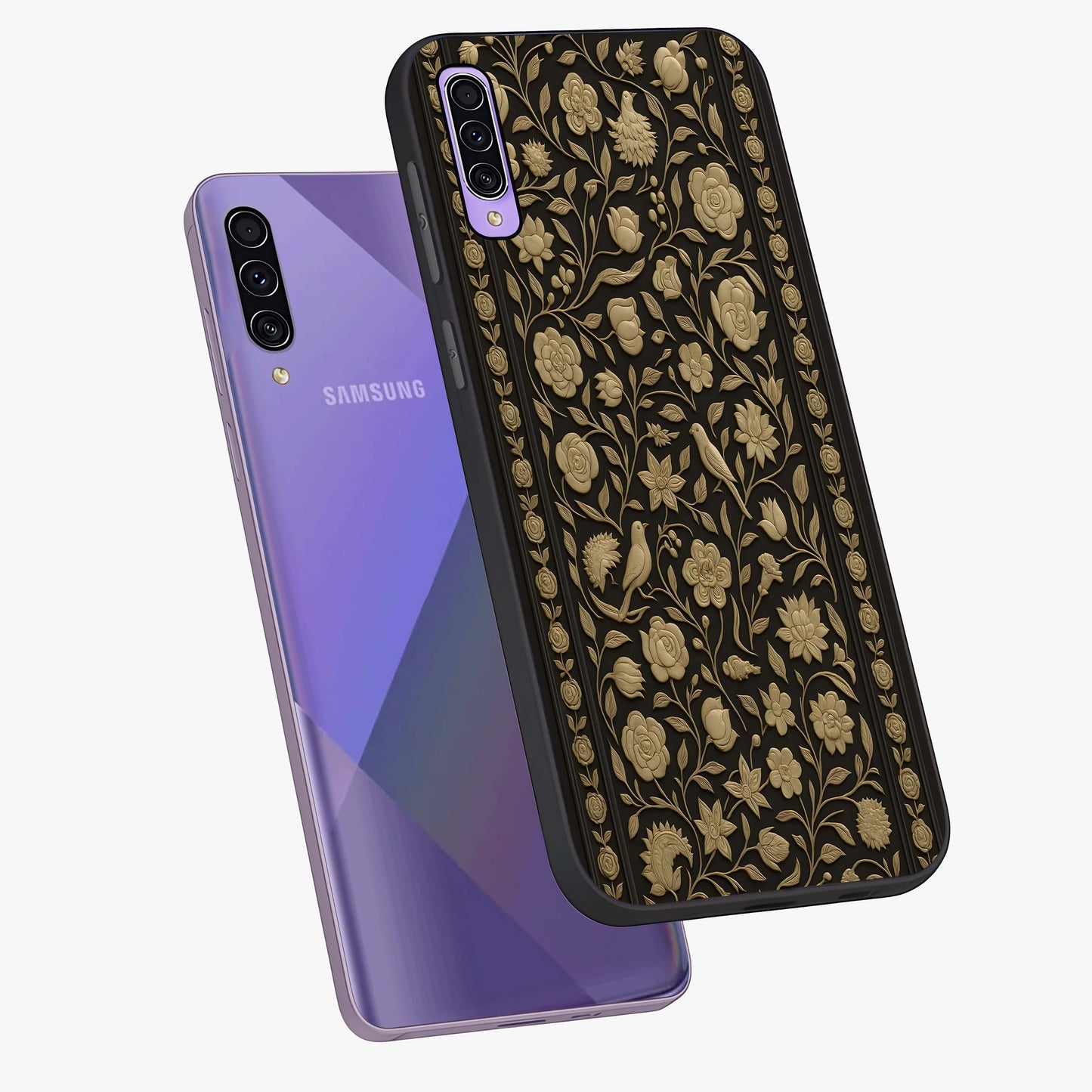 Golden Evil Eye Mandala Glass Case displayed in angled mockup highlighting protective evil eye symbol with golden mandala design.