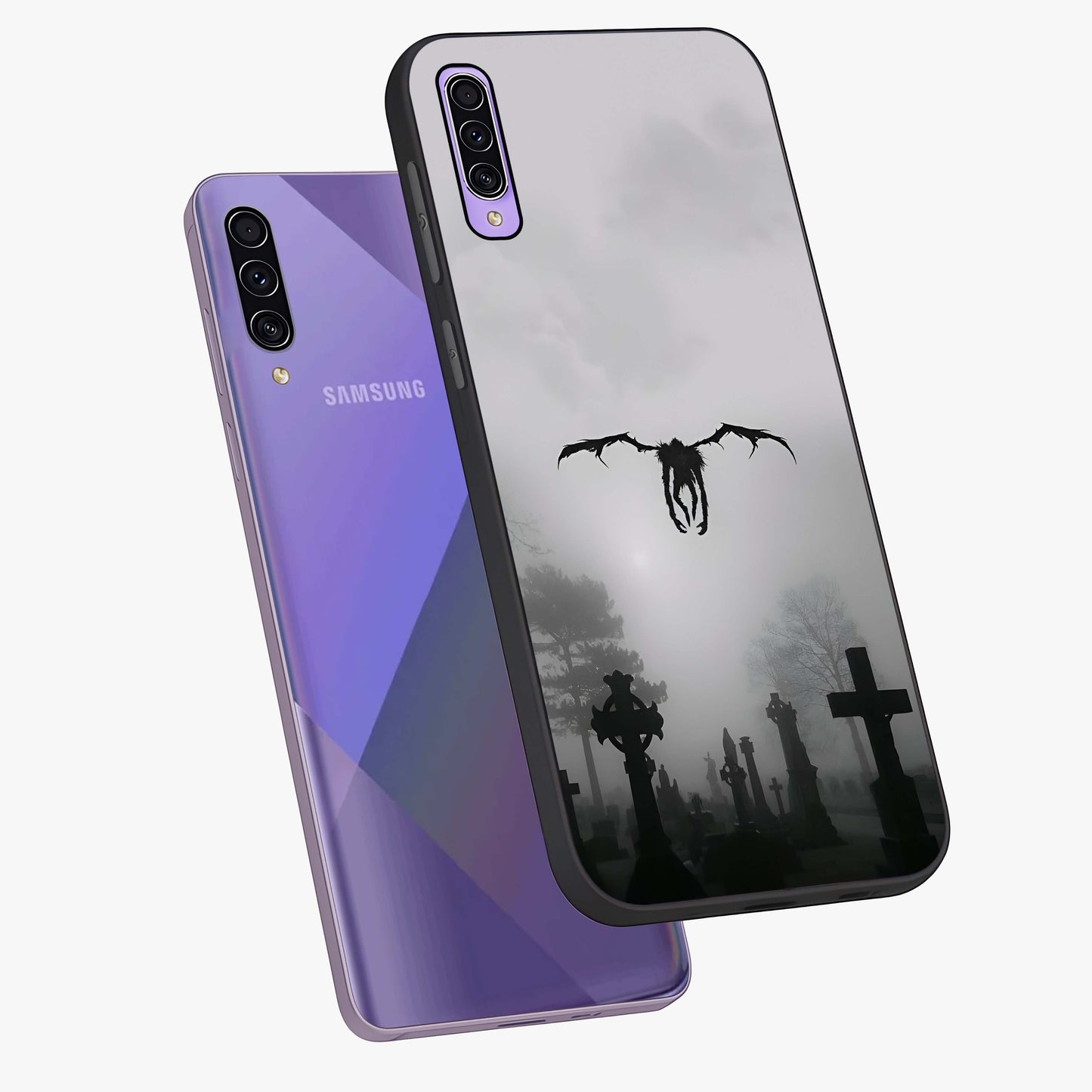 Graveyard Shadow Descent Glass Case displayed in angled mockup highlighting eerie shadow illustration with gothic aesthetic.