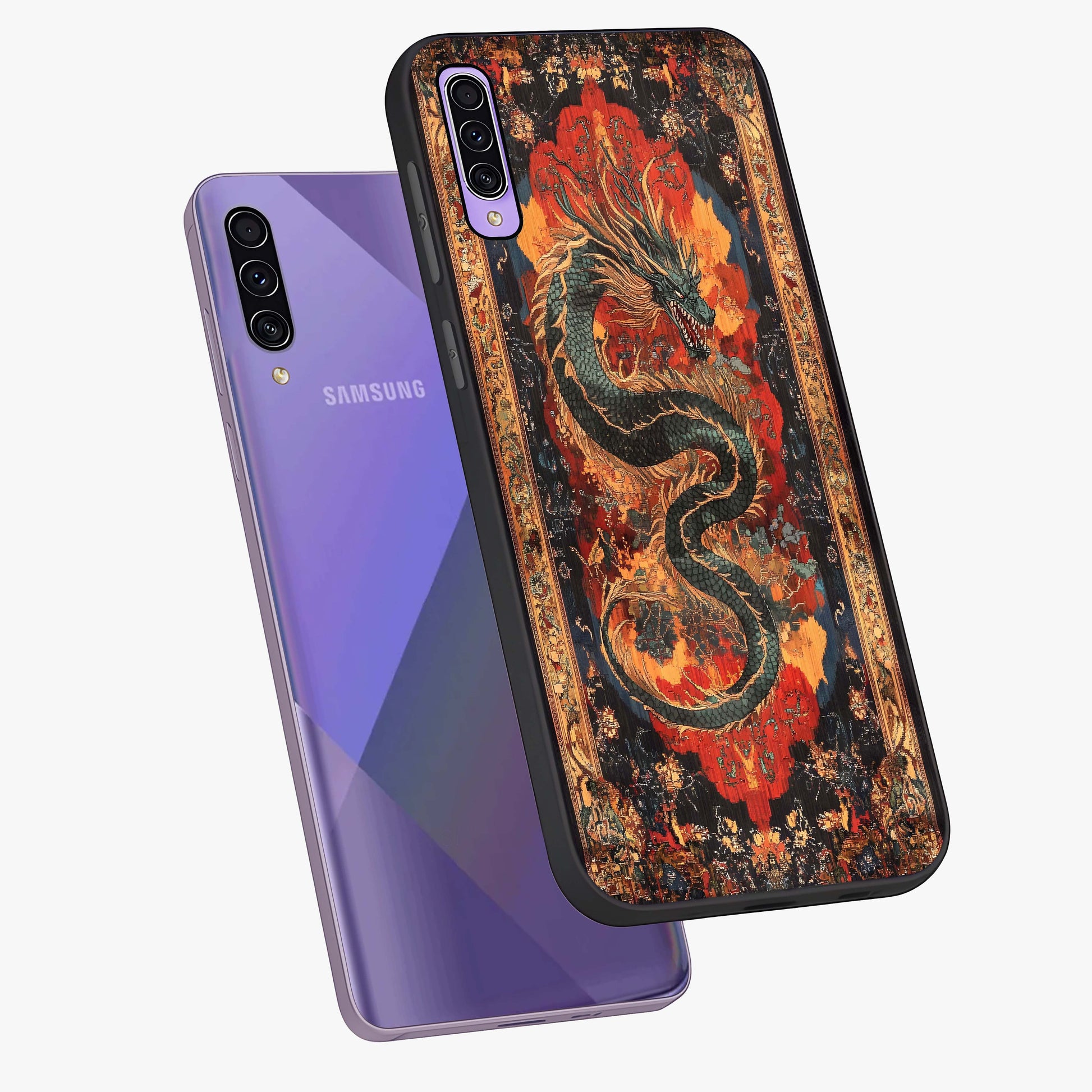 Inferno Dragon Soul Glass Case displayed in angled mockup highlighting powerful dragon illustration with inferno aesthetic.