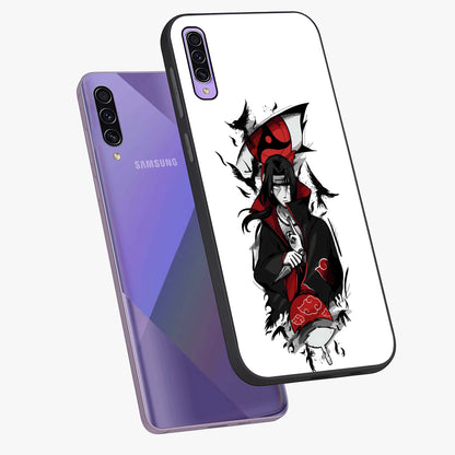 Itachi Limited Edition Naruto Anime Glass Case displayed in angled mockup highlighting dramatic anime illustration with bold action aesthetic.