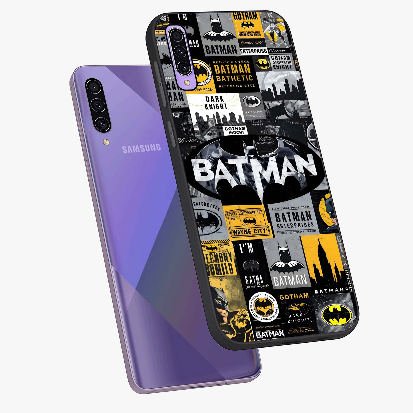 Knight Gotham Rise Glass Case displayed in angled mockup highlighting powerful knight silhouette design with dramatic aesthetic.
