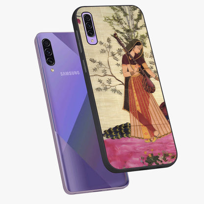 Lady With Veena Art Glass Case displayed in angled mockup highlighting graceful musical illustration with cultural artistic aesthetic.