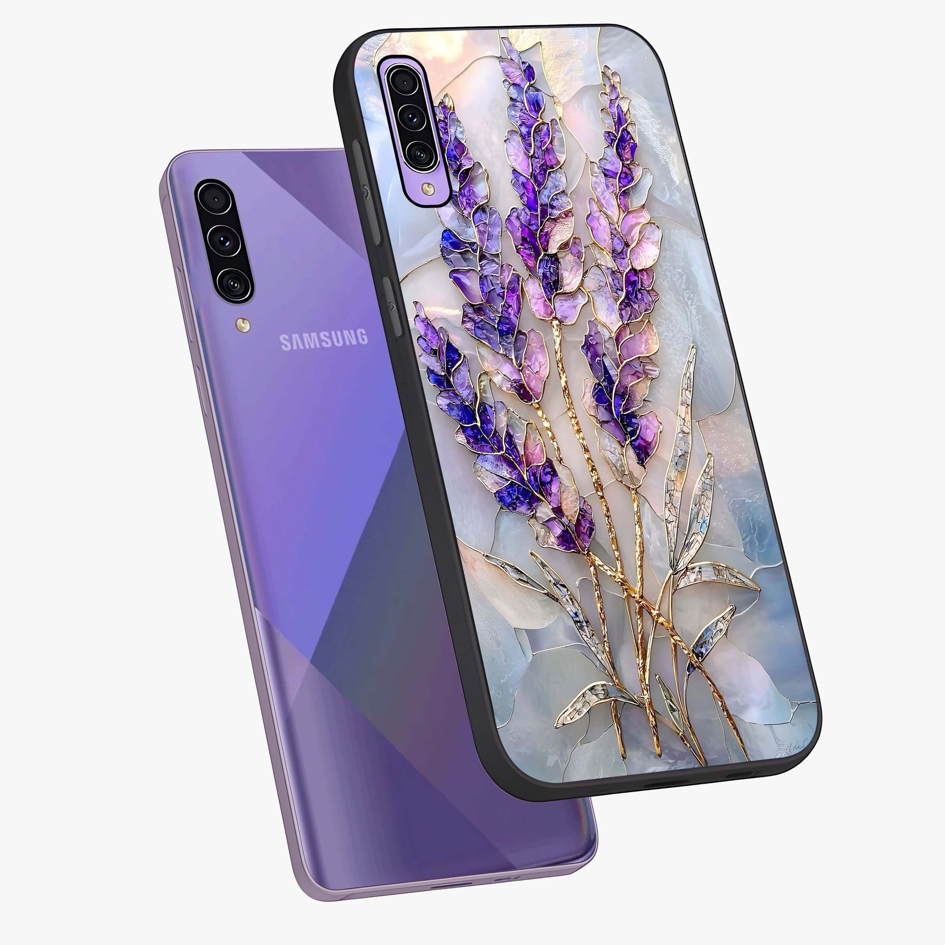 Lavender Dream Glow Glass Case displayed in angled mockup highlighting dreamy purple glow design with soft artistic style.