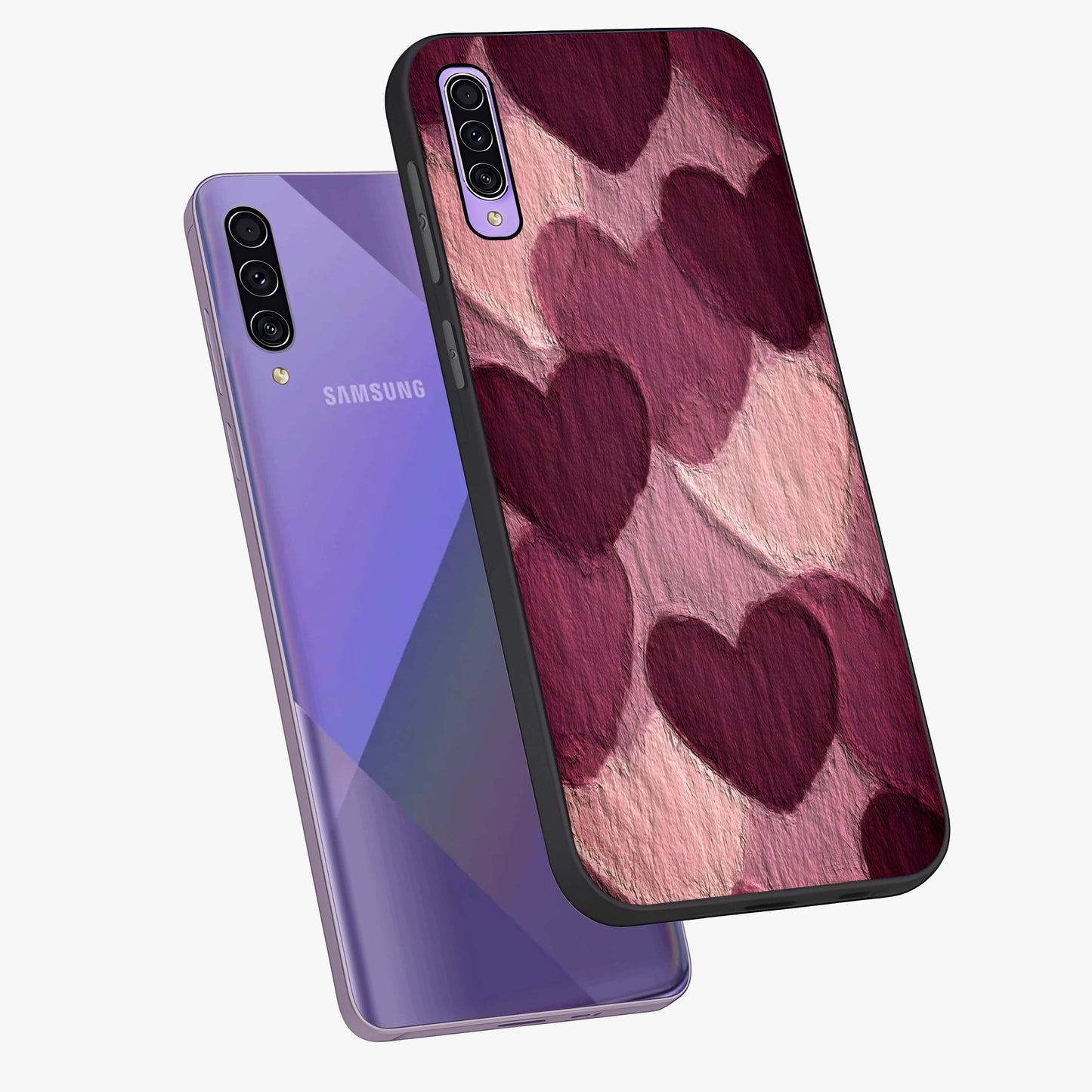 Layered Paper Hearts Glass Case displayed in angled mockup highlighting creative paper craft heart design with romantic aesthetic.