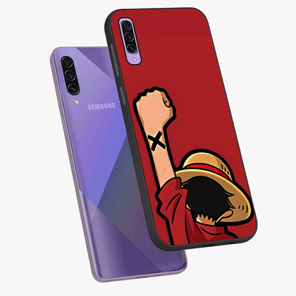 Luffy X Spirit Glass Case displayed in angled mockup highlighting powerful anime design with energetic action aesthetic.