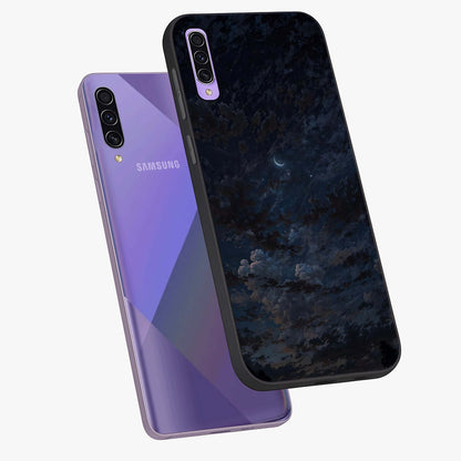 Lunar Veil Silence Glass Case displayed in angled mockup highlighting soft lunar design with peaceful celestial aesthetic.