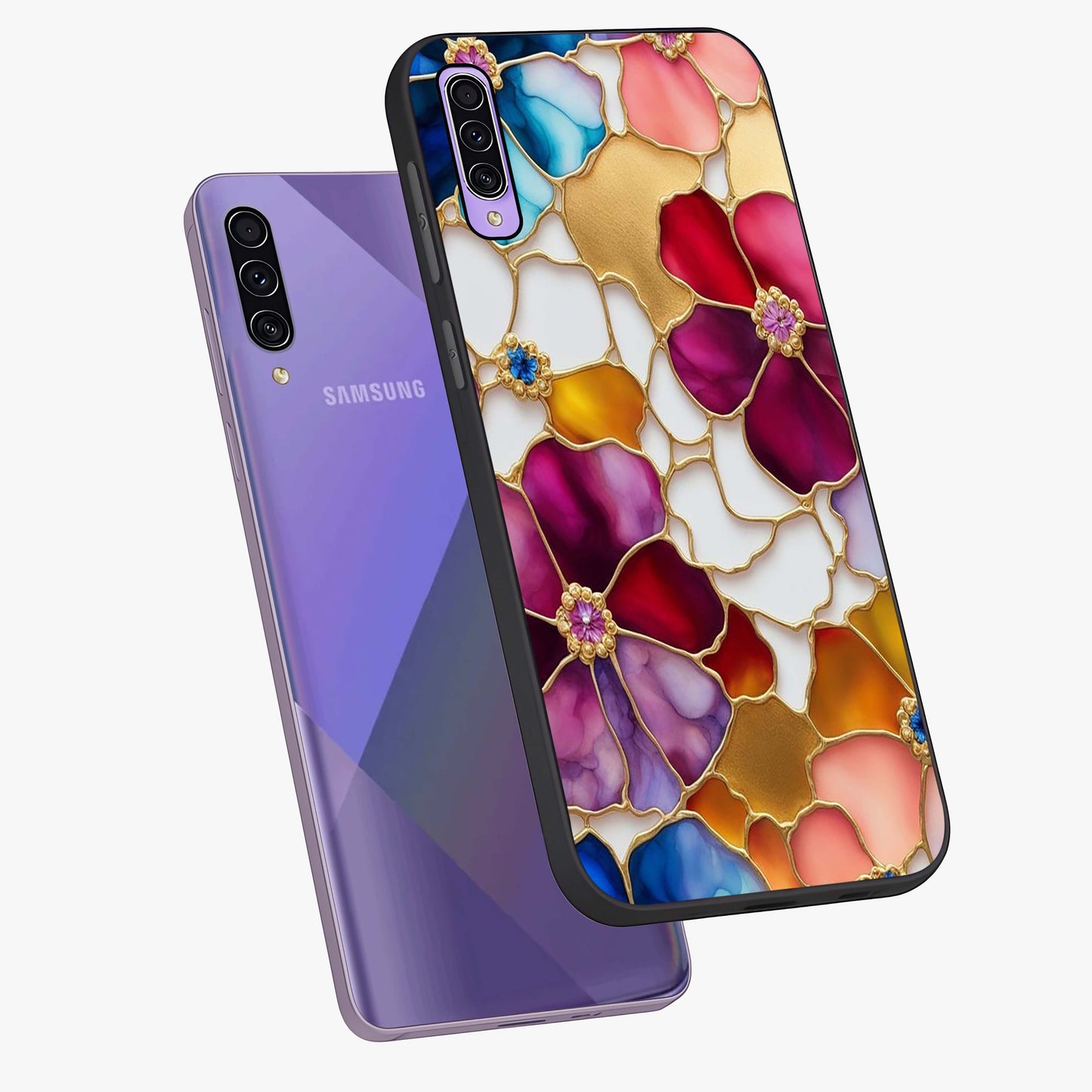 Marble Flower Pattern Glass Case displayed in angled mockup highlighting elegant marble floral design with modern aesthetic.