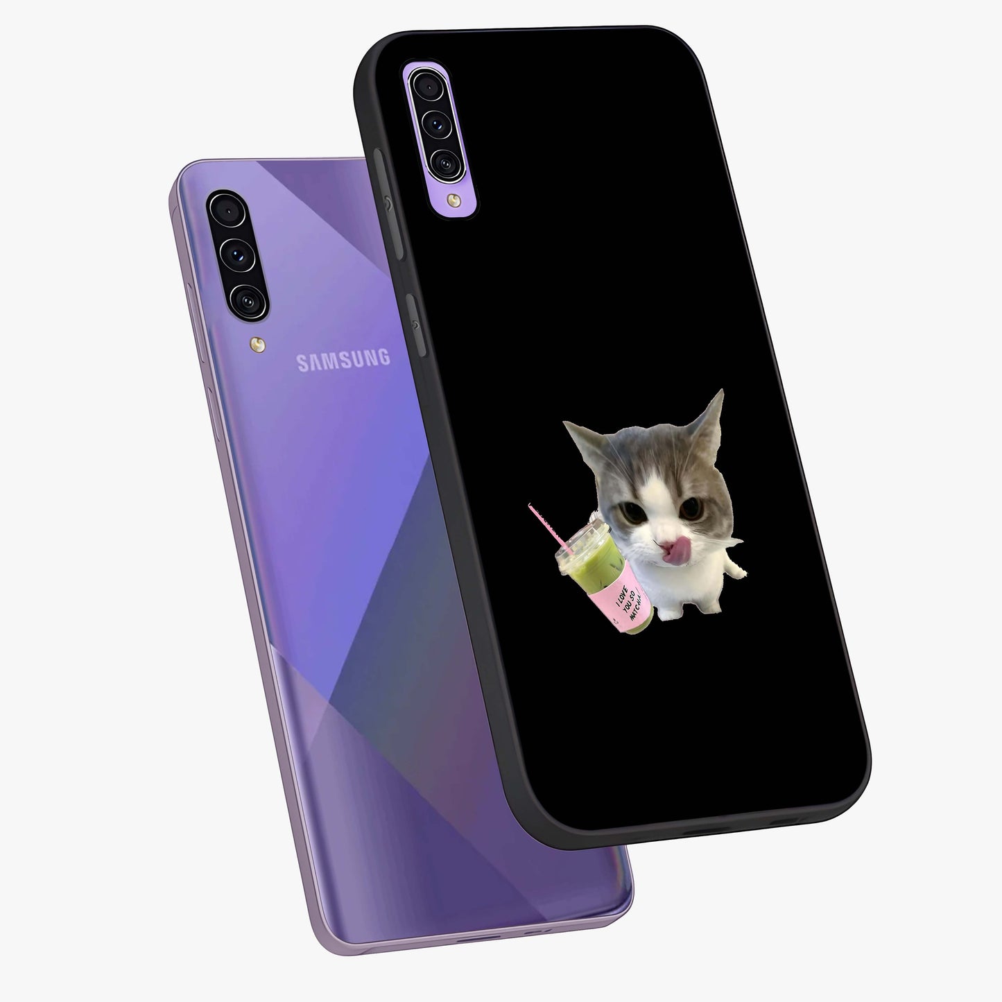 Matcha Cat Style Glass Case displayed in angled mockup highlighting playful feline design with pastel matcha aesthetic.