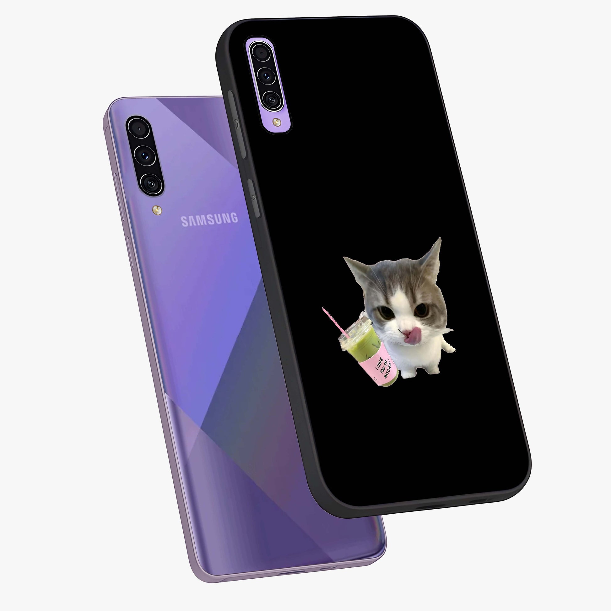 Matcha Cat Style Glass Case displayed in angled mockup highlighting playful feline design with pastel matcha aesthetic.