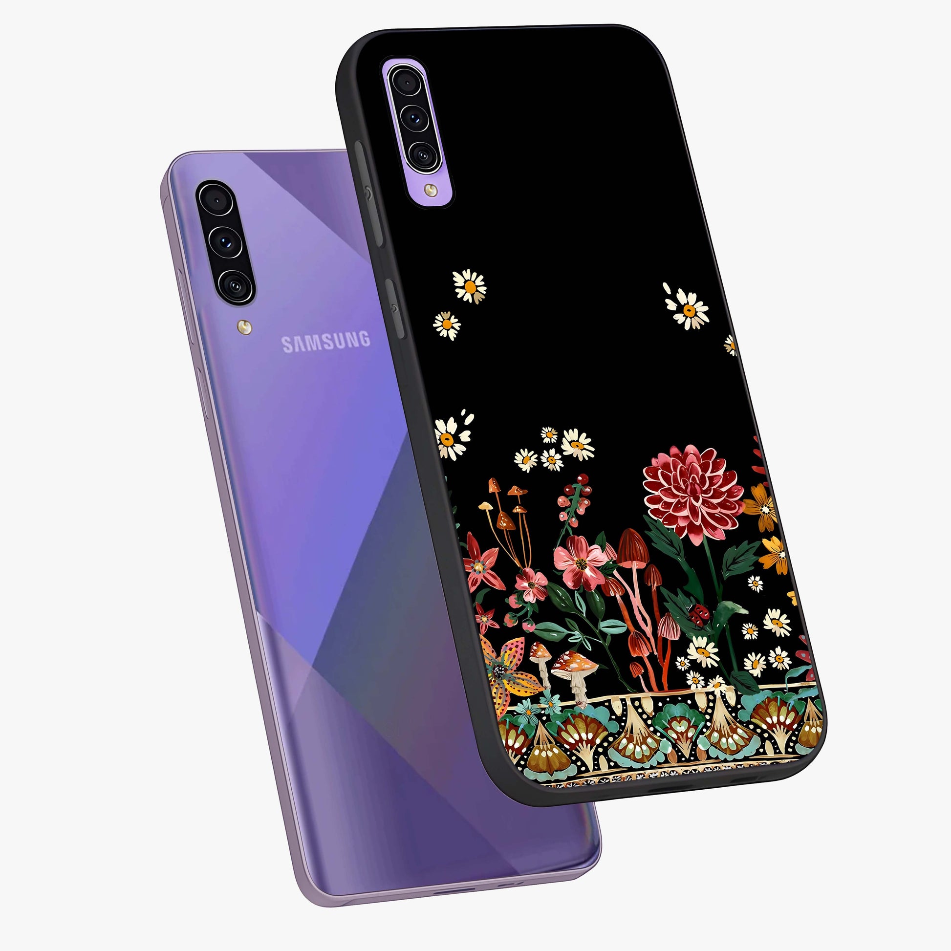 Midnight Bloom Pattern Glass Case displayed in angled mockup highlighting elegant flower design with midnight aesthetic style.