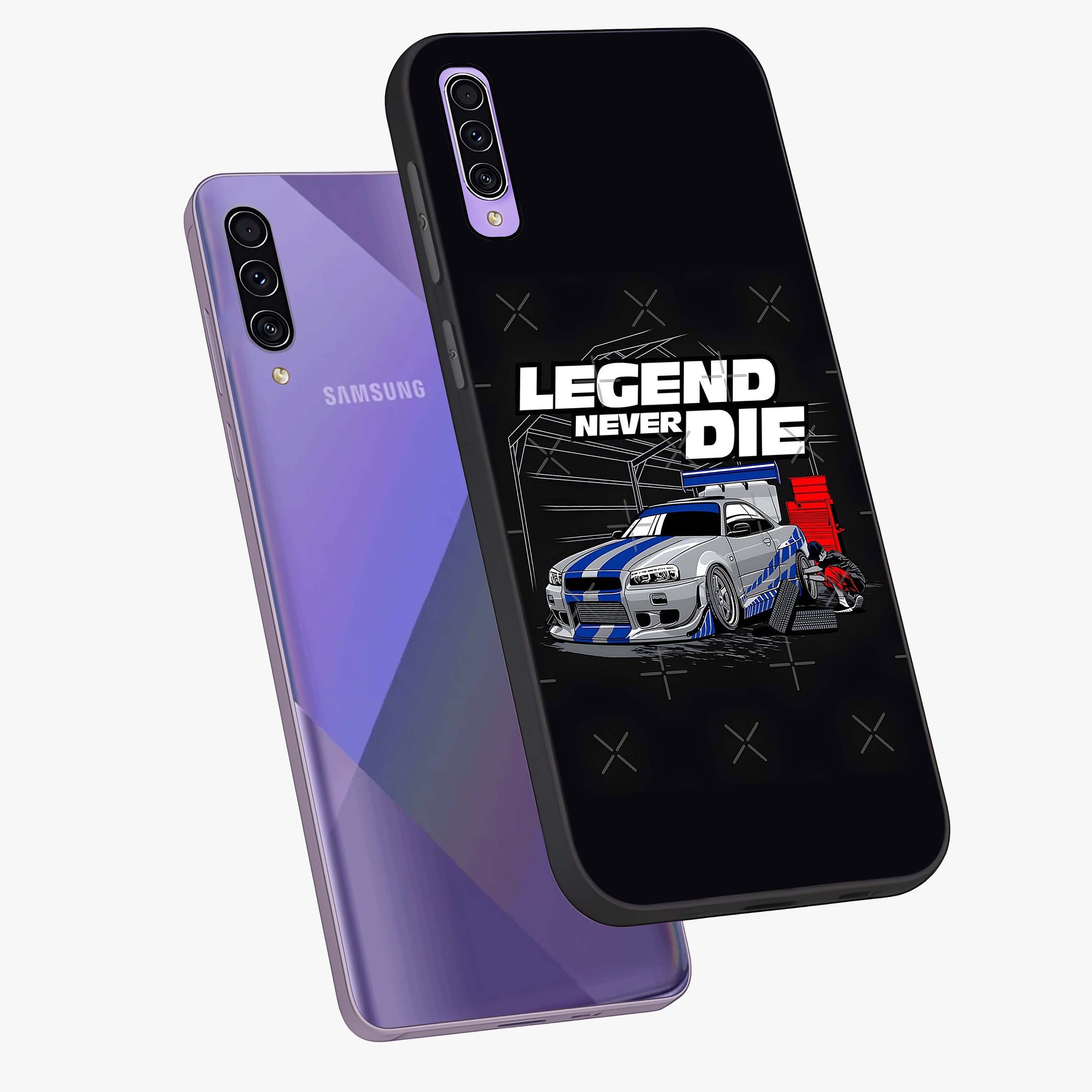 Midnight Racing Legacy Glass Case displayed in angled mockup highlighting dynamic automotive design with bold midnight aesthetic.