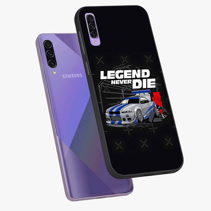 Midnight Racing Legacy Glass Case displayed in angled mockup highlighting dynamic automotive design with bold midnight aesthetic.