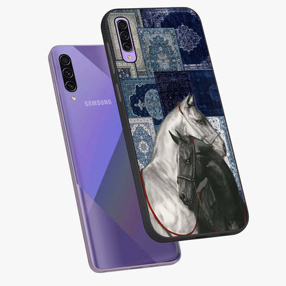 Midnight Stallion Blues Glass Case displayed in angled mockup highlighting powerful stallion illustration with deep midnight tones.