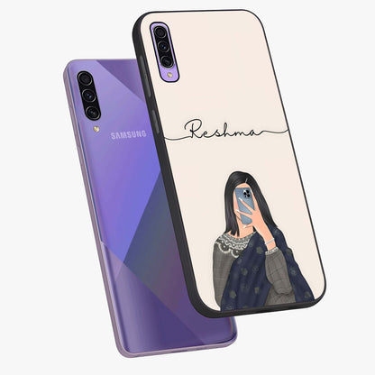 Mirror Mood Muse With Custom Name Glass Case displayed in angled mockup highlighting aesthetic mirror inspired design with custom name feature.