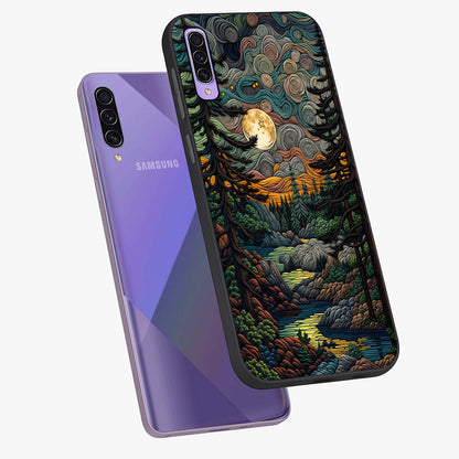 Moonlight Forest Dream Glass Case displayed in angled mockup highlighting dreamy forest design with glowing moon aesthetic.