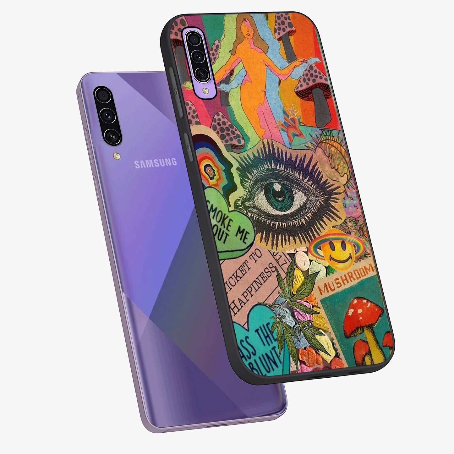 Mystic Eye Wonderland Glass Case displayed in angled mockup highlighting magical eye illustration with dreamy aesthetic.