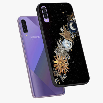 Pearls Universe Object Glass Case displayed in angled mockup highlighting celestial pearl design with dreamy aesthetic.