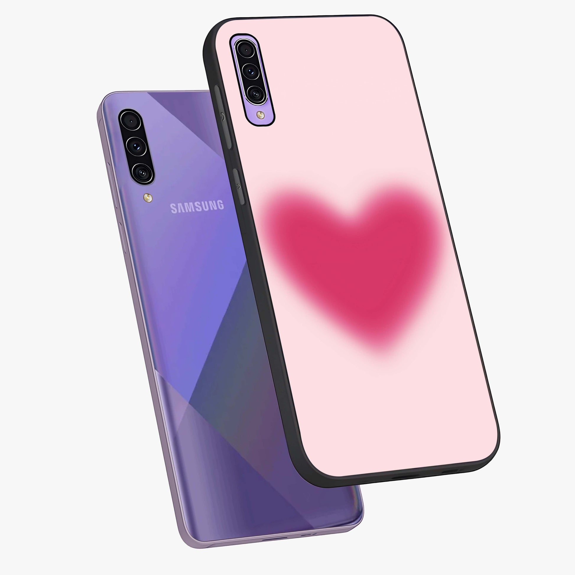 Pink Aura Heart Glass Case displayed in angled mockup highlighting vibrant pink heart design with dreamy aura aesthetic.