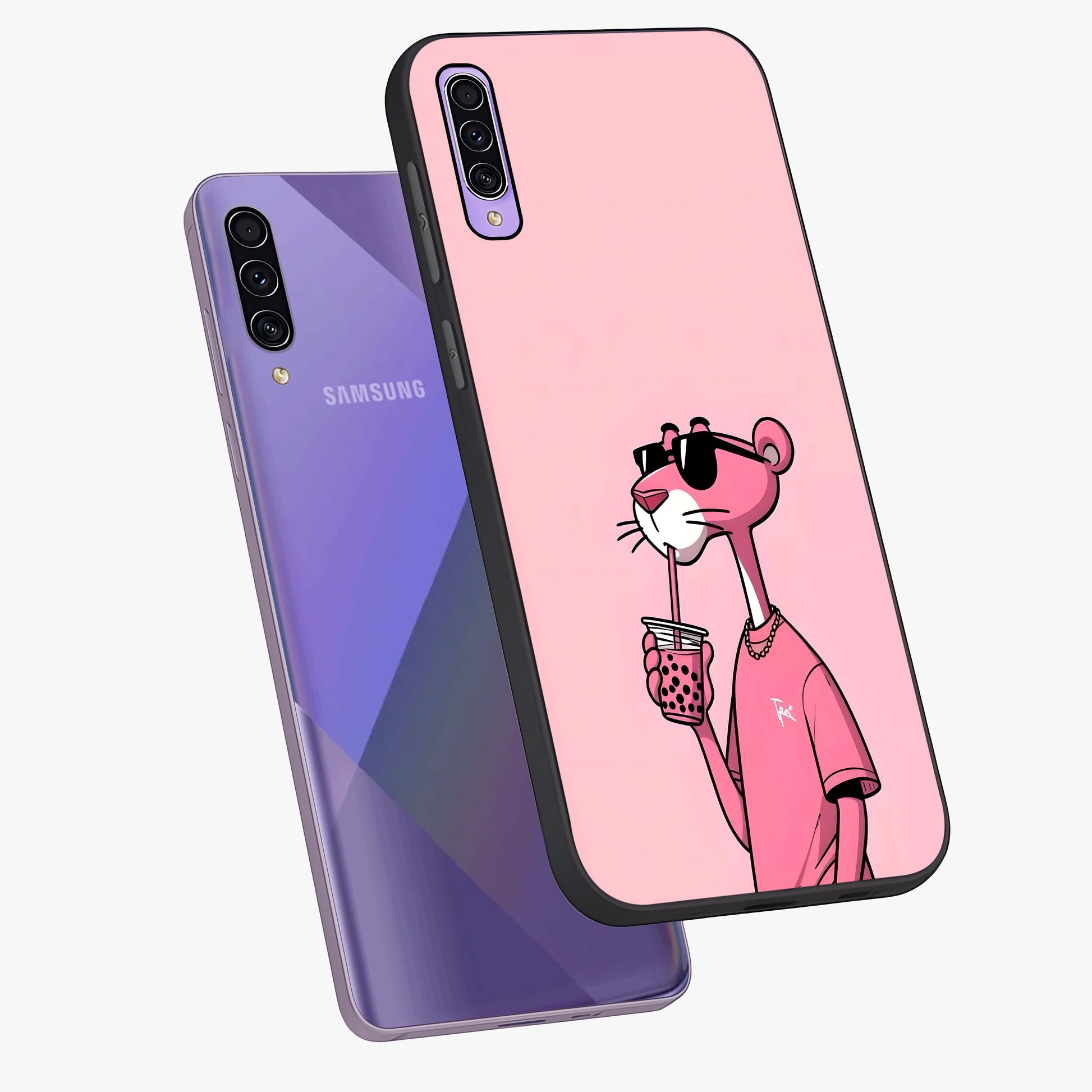 Pink Panther Glass Case displayed in angled mockup highlighting playful cartoon character design with vibrant pink aesthetic.