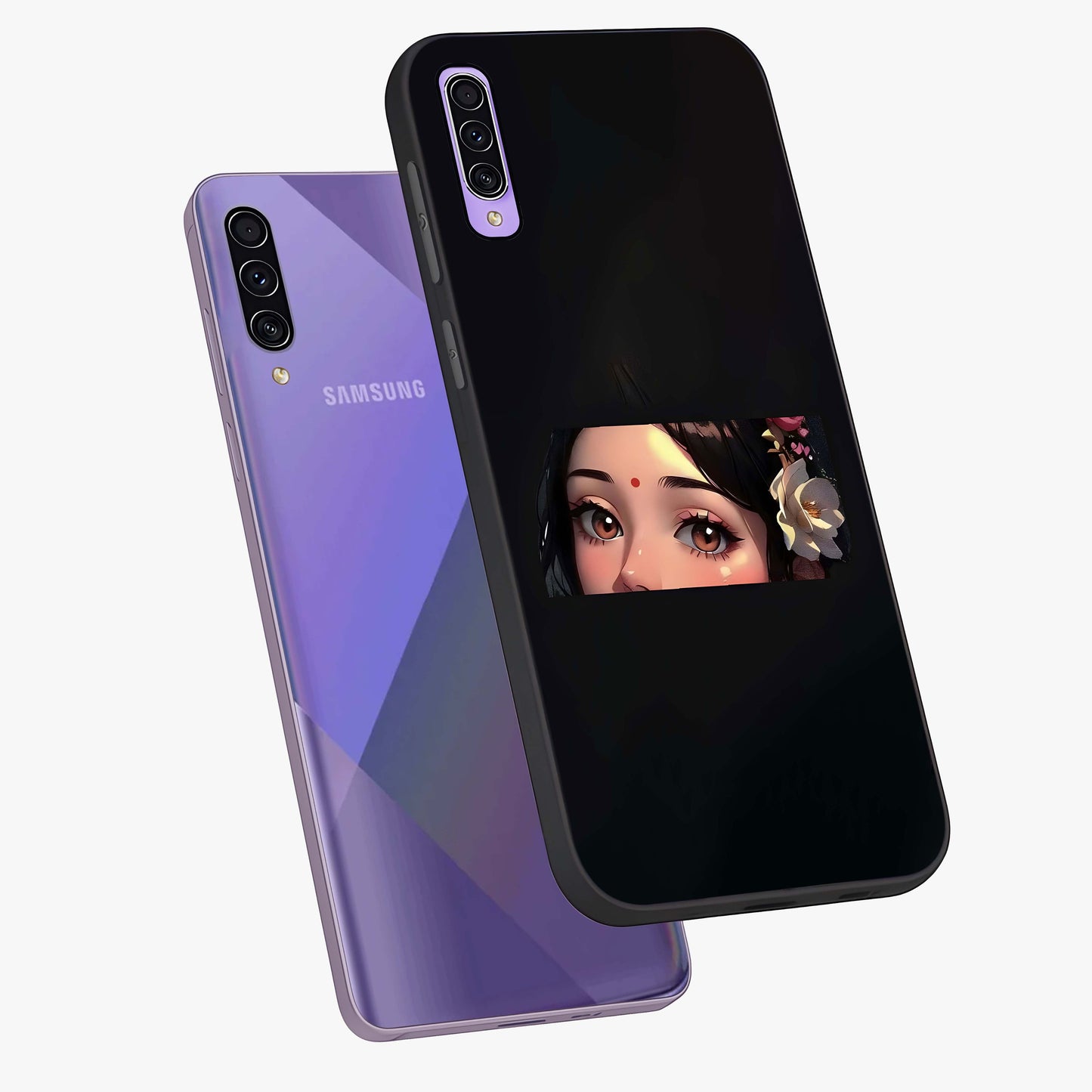 Radha Divine Embrace Glass Case displayed in angled mockup highlighting graceful spiritual illustration with divine aesthetic.