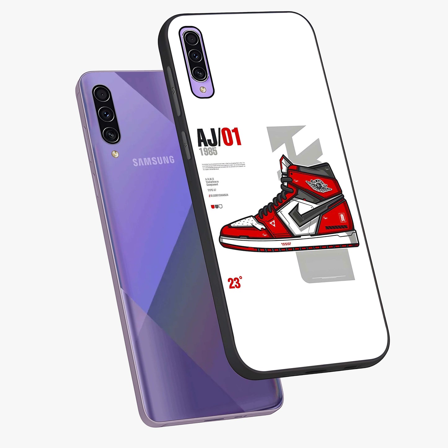 Retro Sneaker Blueprint Glass Case displayed in angled mockup highlighting detailed shoe design with sporty retro aesthetic.