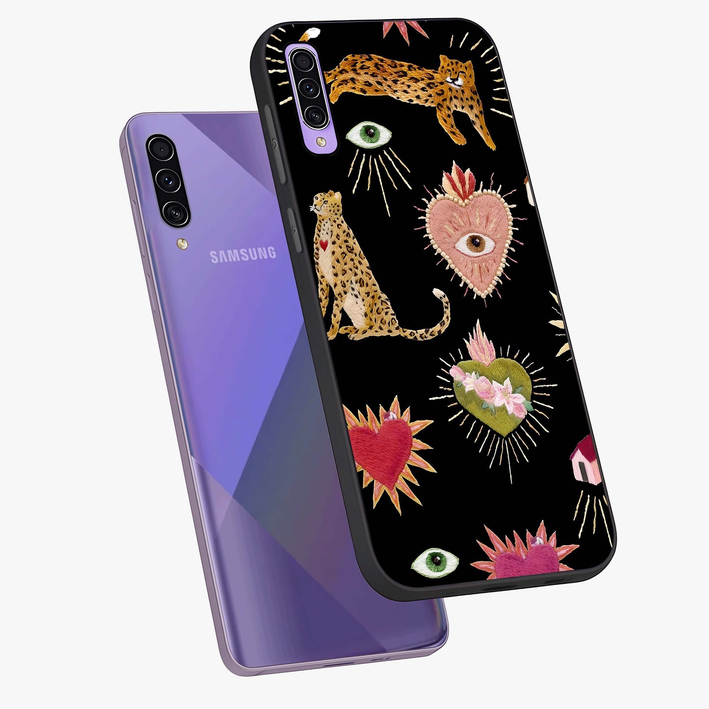 Sacred Jungle Heart Glass Case displayed in angled mockup highlighting lush tropical design with natural aesthetic style.