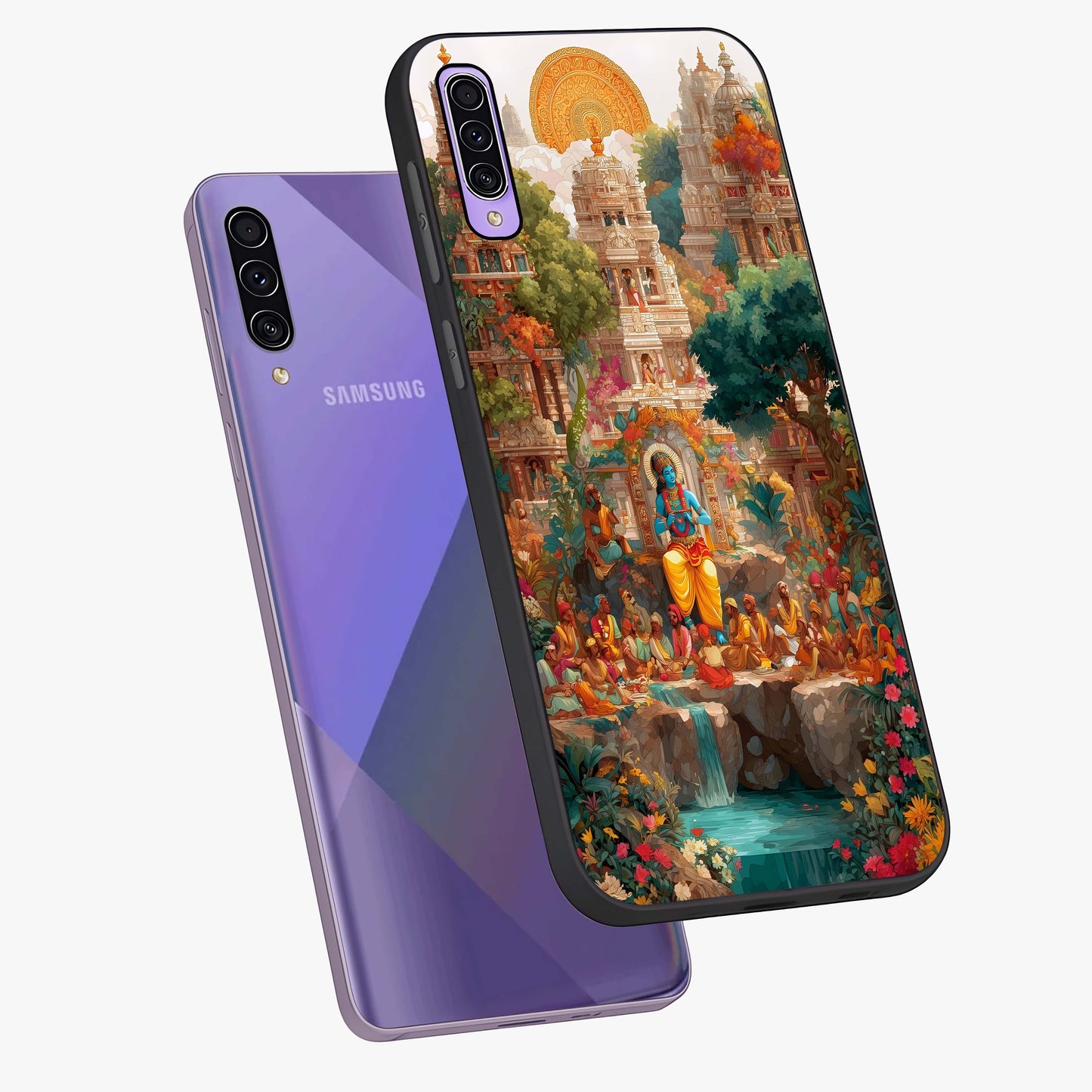 Sacred Sunlight Gods Glass Case displayed in angled mockup highlighting radiant spiritual design with celestial aesthetic.