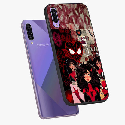 Spider Love Story Glass Case displayed in angled mockup highlighting expressive comic inspired design with playful aesthetic.