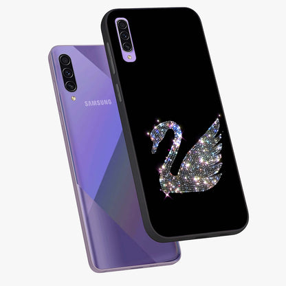 Starlit Swan Grace Glass Case displayed in angled mockup highlighting elegant swan illustration with dreamy celestial aesthetic.