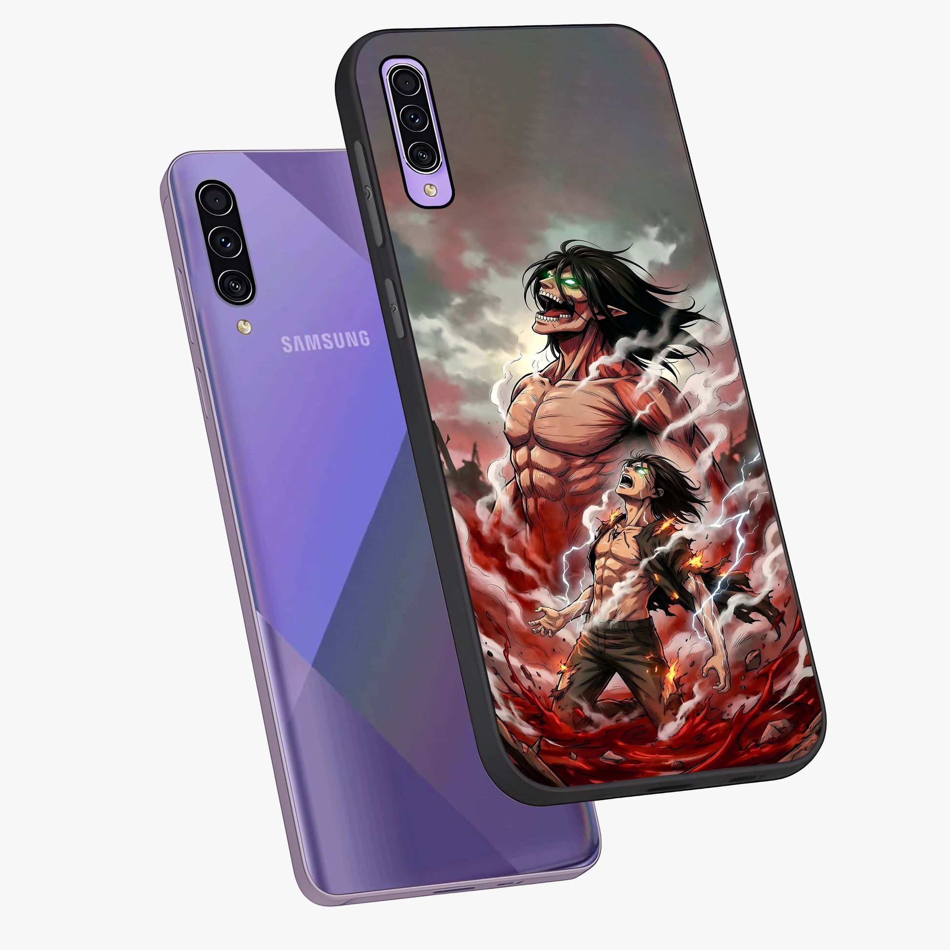 Titan Awakening Fury Glass Case displayed in angled mockup highlighting dramatic giant warrior design with bold anime aesthetic.